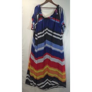 Ashley Stewart Striped Off Shoulder Maxi Dress Blue Red 3X NWT